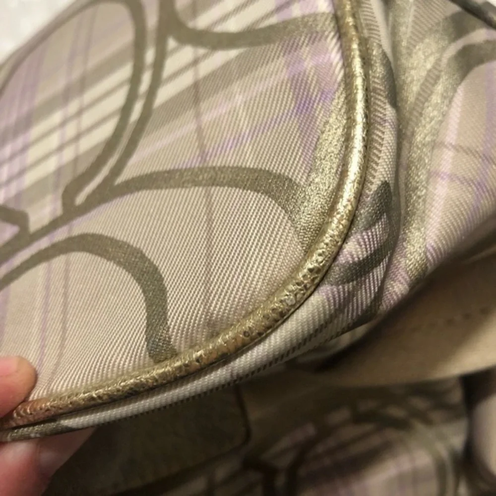 Coach signature plaid and purple hobo bag